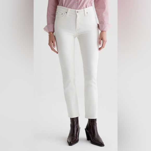 AG Adriano Goldschmied Jeans White Denim The Mari High Rise Straight EUC Sz 25R - Picture 1 of 14